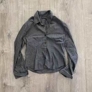 vintage plaid grey and black button up